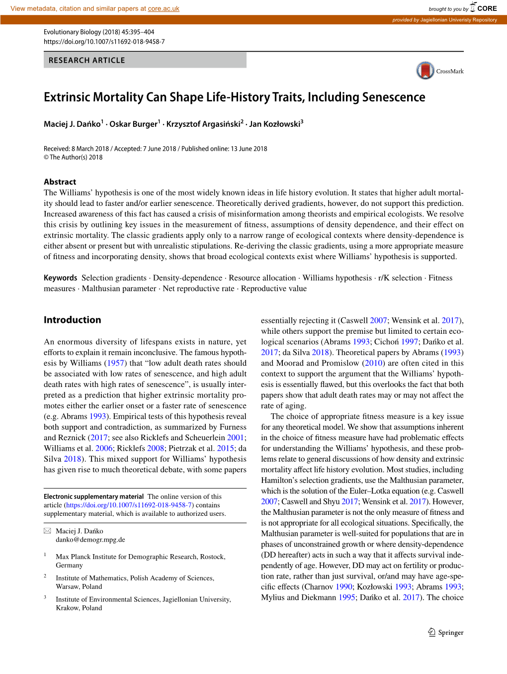 Extrinsic Mortality Can Shape Life-History Traits, Including Senescence