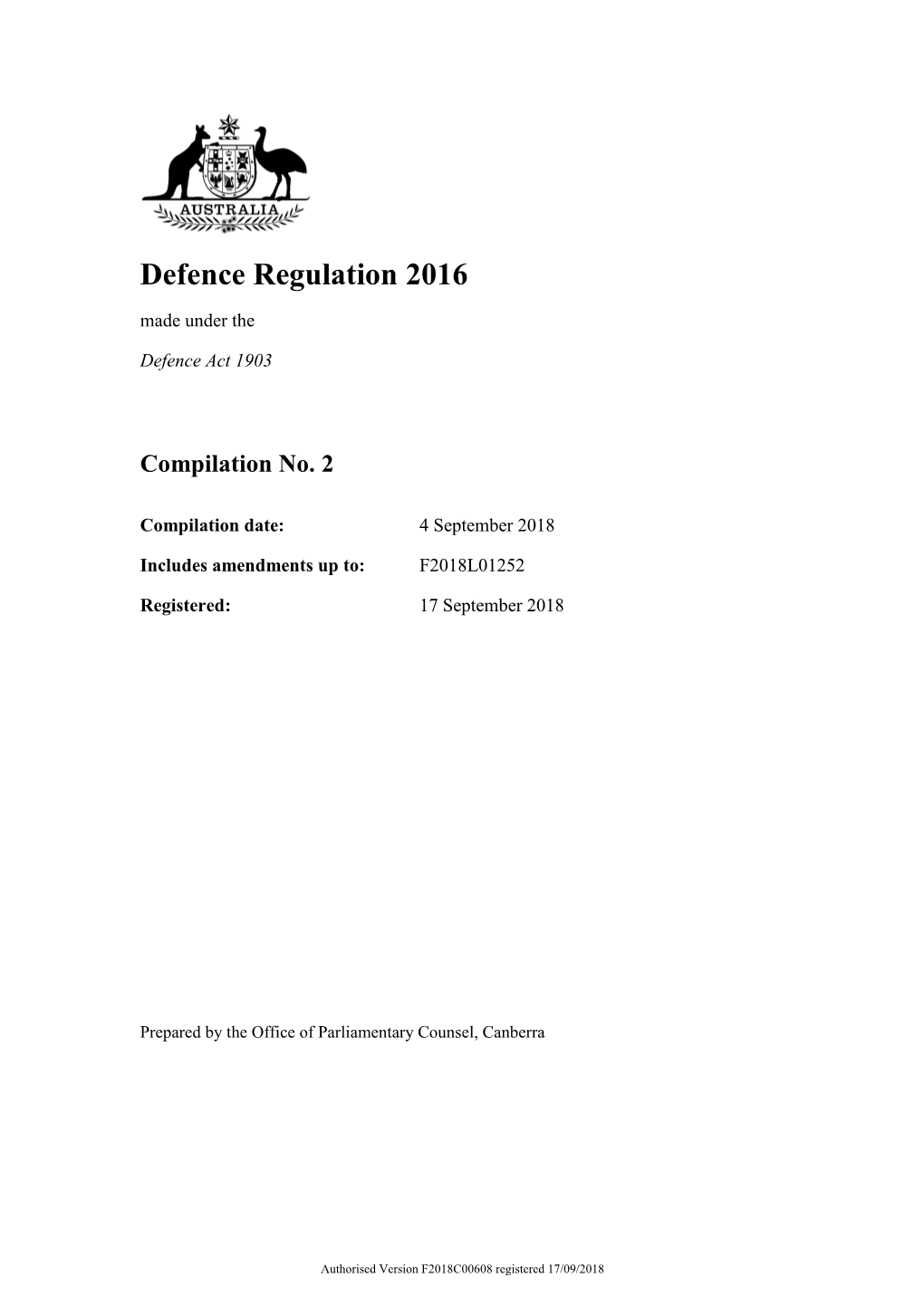 Defence Regulation 2016 (Excerpt)