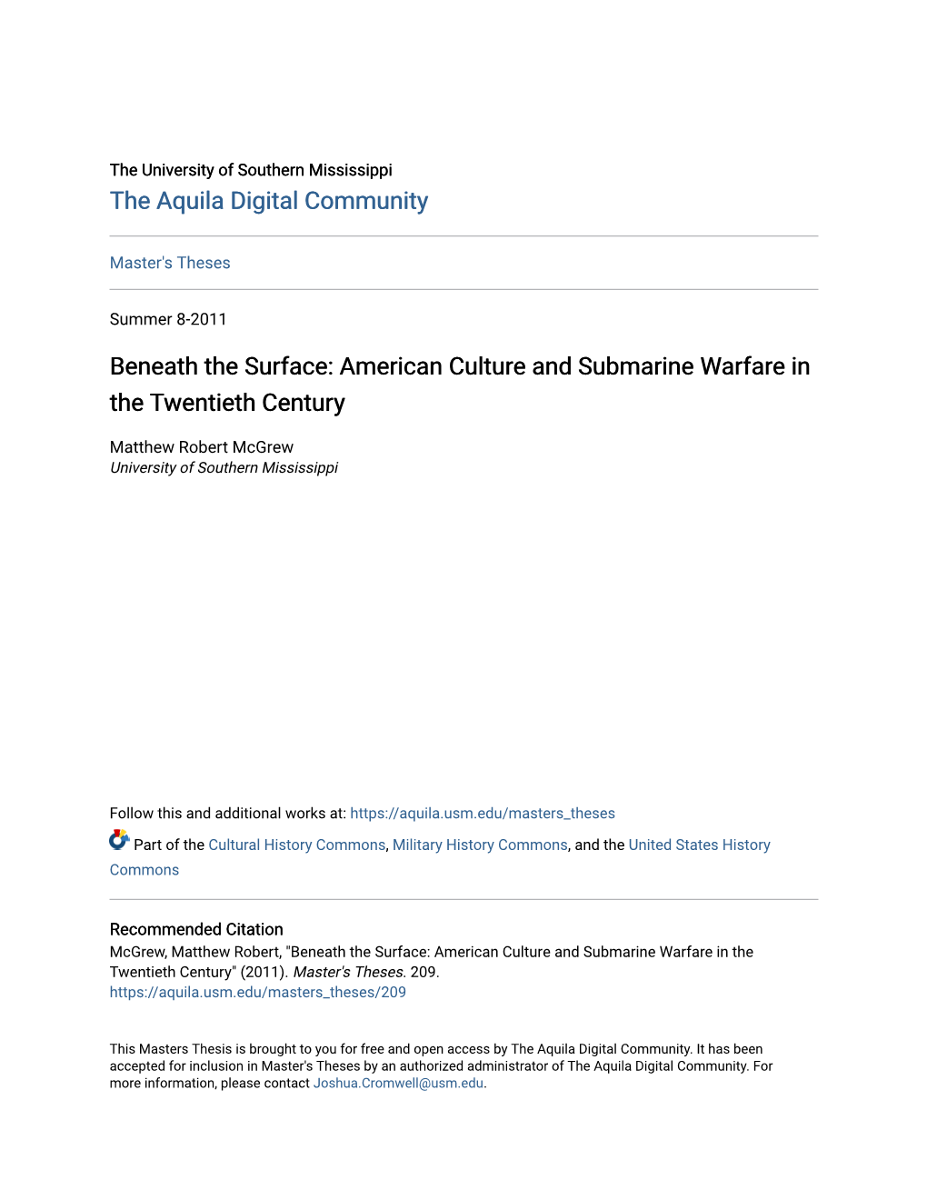 American Culture and Submarine Warfare in the Twentieth Century