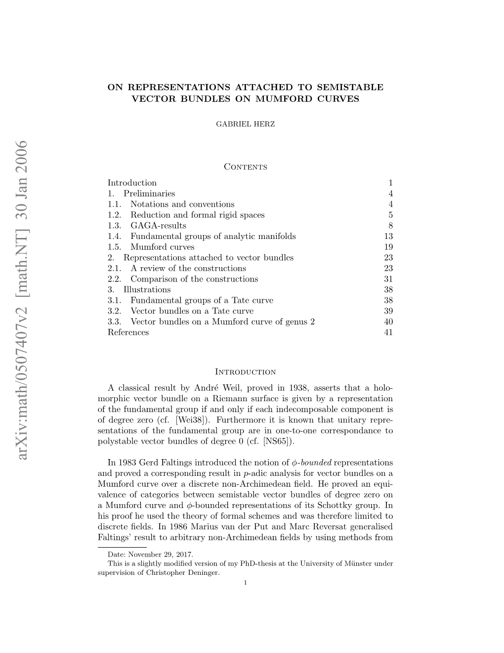 Arxiv:Math/0507407V2 [Math.NT] 30 Jan 2006 Oytbevco Ude Fdge C.[NS65])