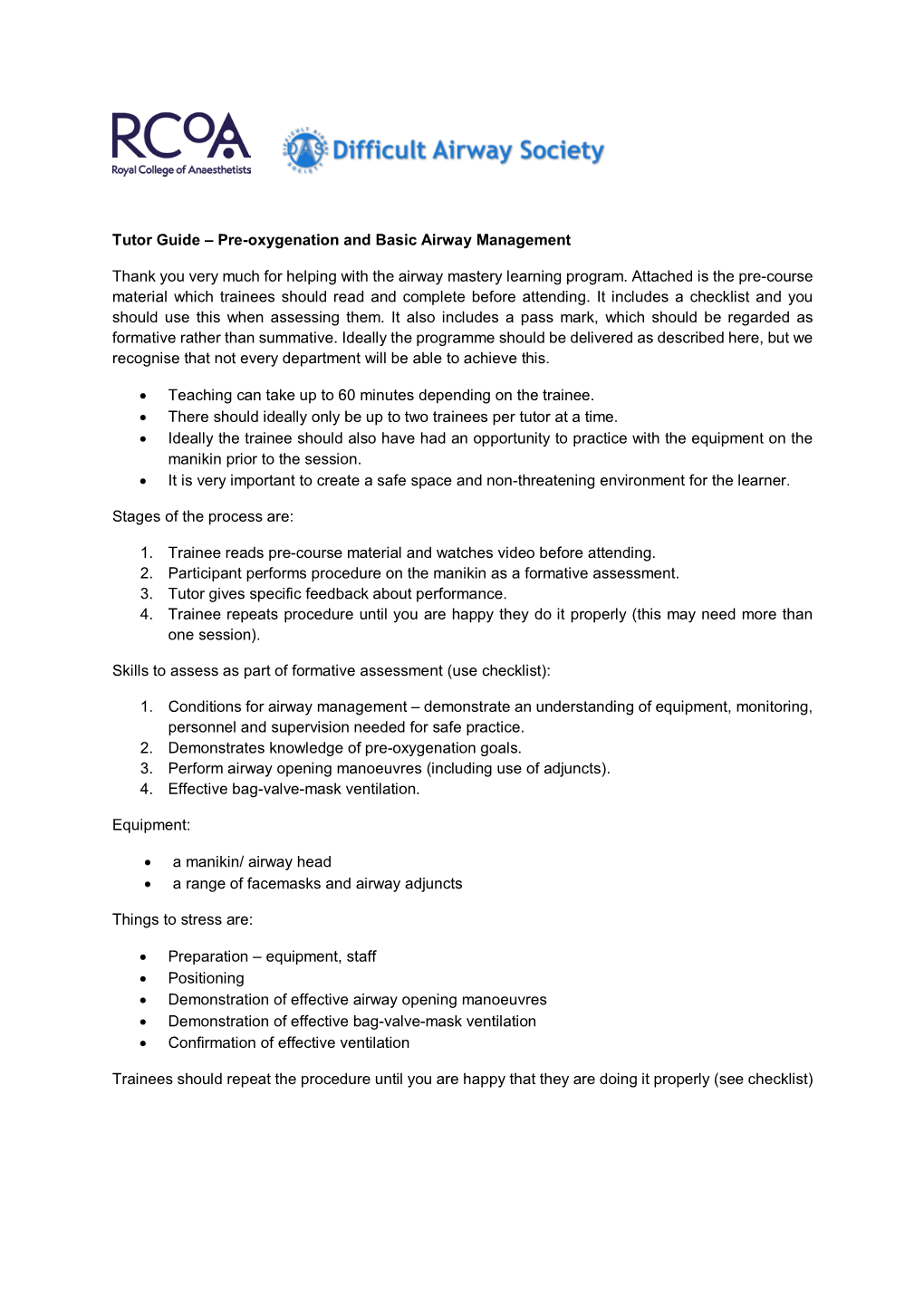 Tutor Guide – Pre-Oxygenation and Basic Airway Management Thank