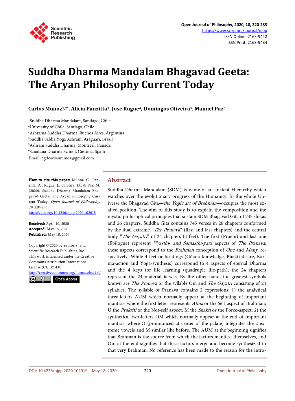 Suddha Dharma Mandalam Bhagavad Geeta: the Aryan Philosophy Current Today