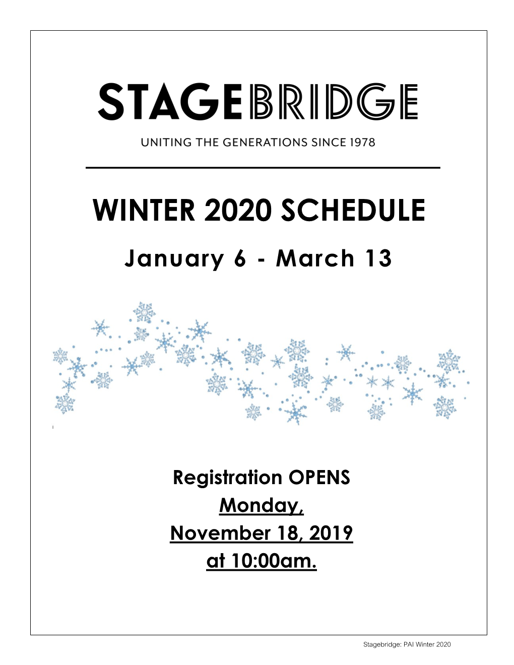 WINTER 2020 SCHEDULE January 6 - March 13