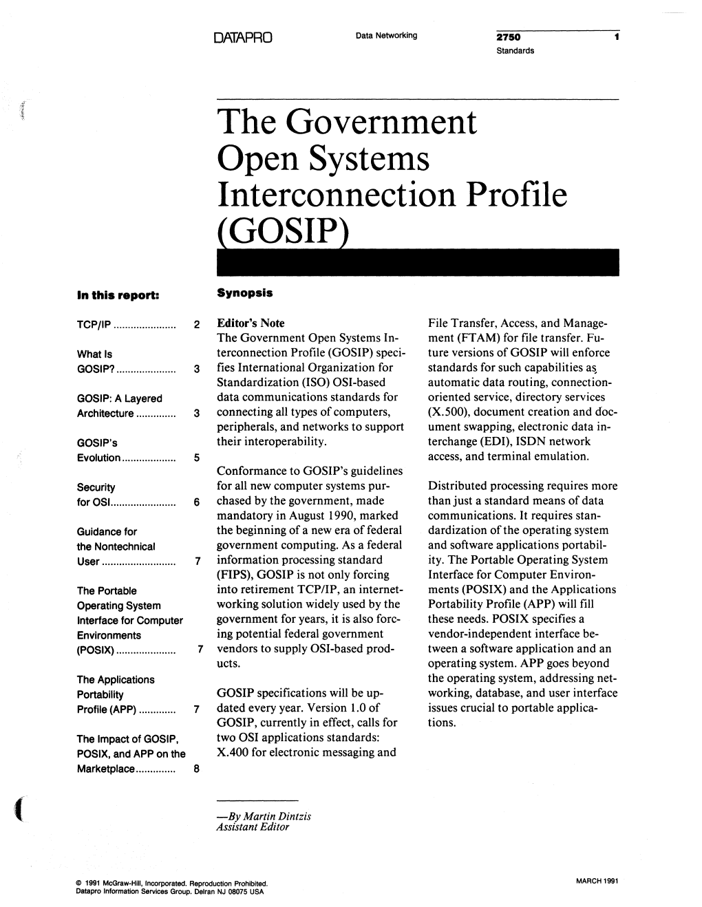 The Government Open Systems Interconnection Profile GOSIP