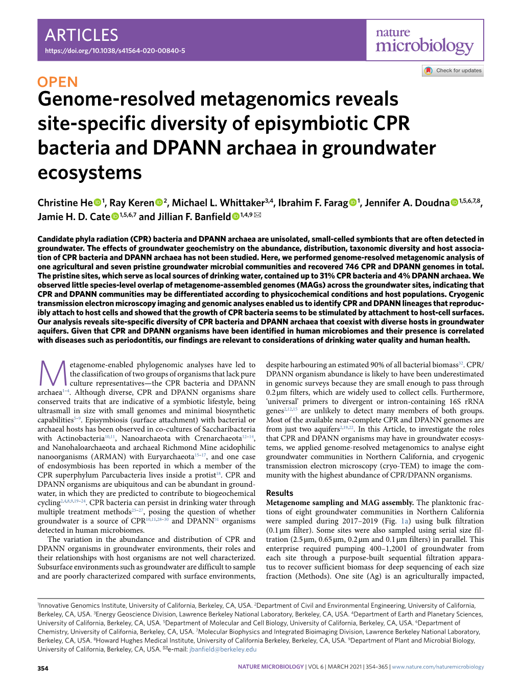 Genome-Resolved Metagenomics Reveals Site-Specific Diversity of Episymbiotic CPR Bacteria and DPANN Archaea in Groundwater Ecosystems