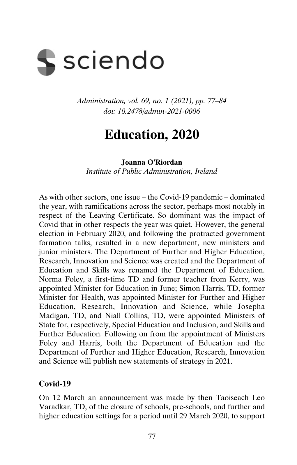 Education, 2020