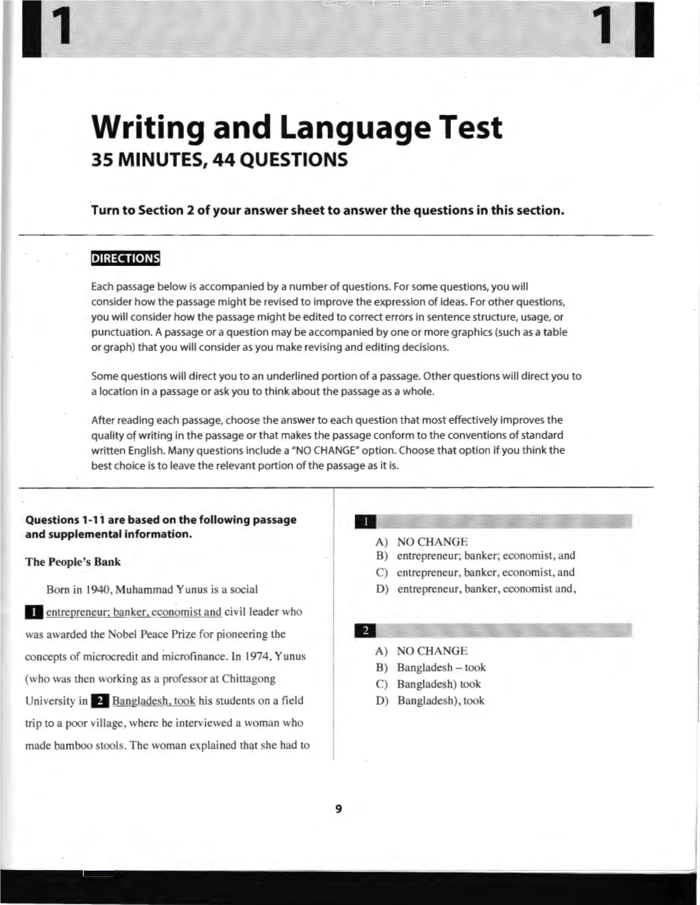 Writing and Language Test 35 MINUTES, 44 QUESTIONS