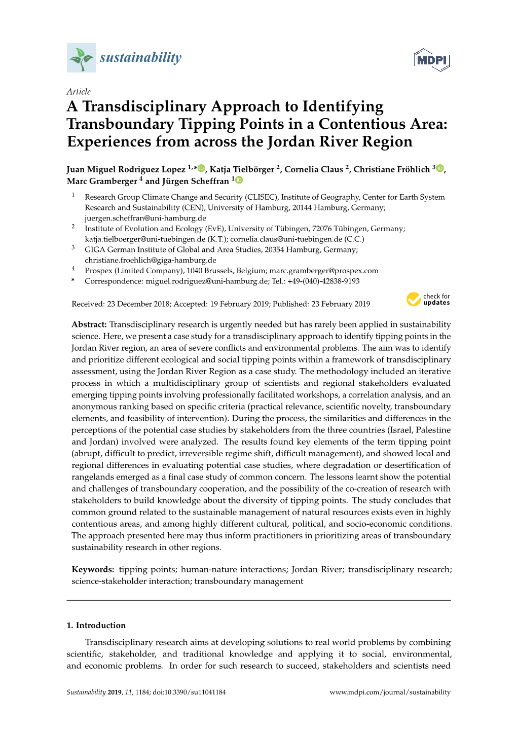 A Transdisciplinary Approach to Identifying Transboundary Tipping Points in a Contentious Area: Experiences from Across the Jordan River Region