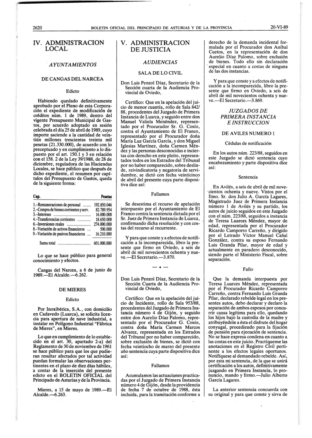 Iv. Administracion Local V. Administracion De Justicia