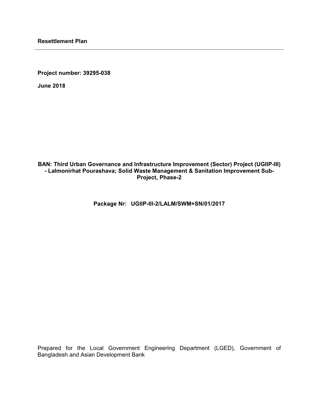 Resettlement Plan Project Number: 39295-038 June 2018 BAN: Third