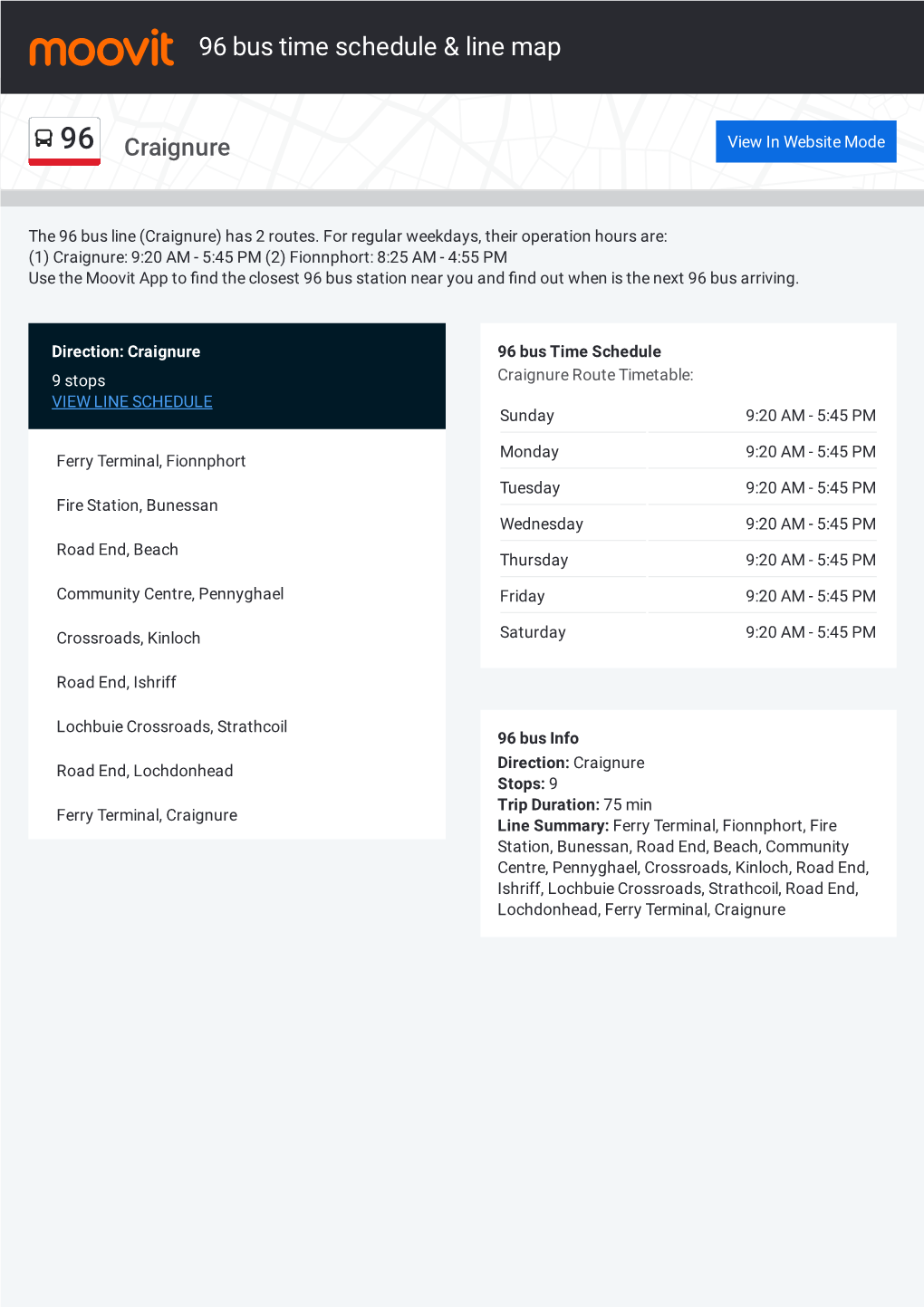 96 Bus Time Schedule & Line Route