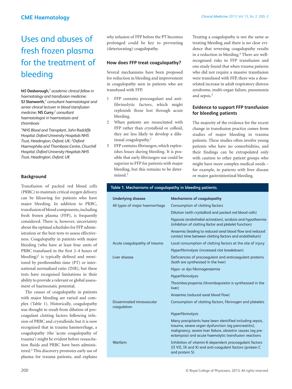 Uses and Abuses of Fresh Frozen Plasma for the Treatment of Bleeding