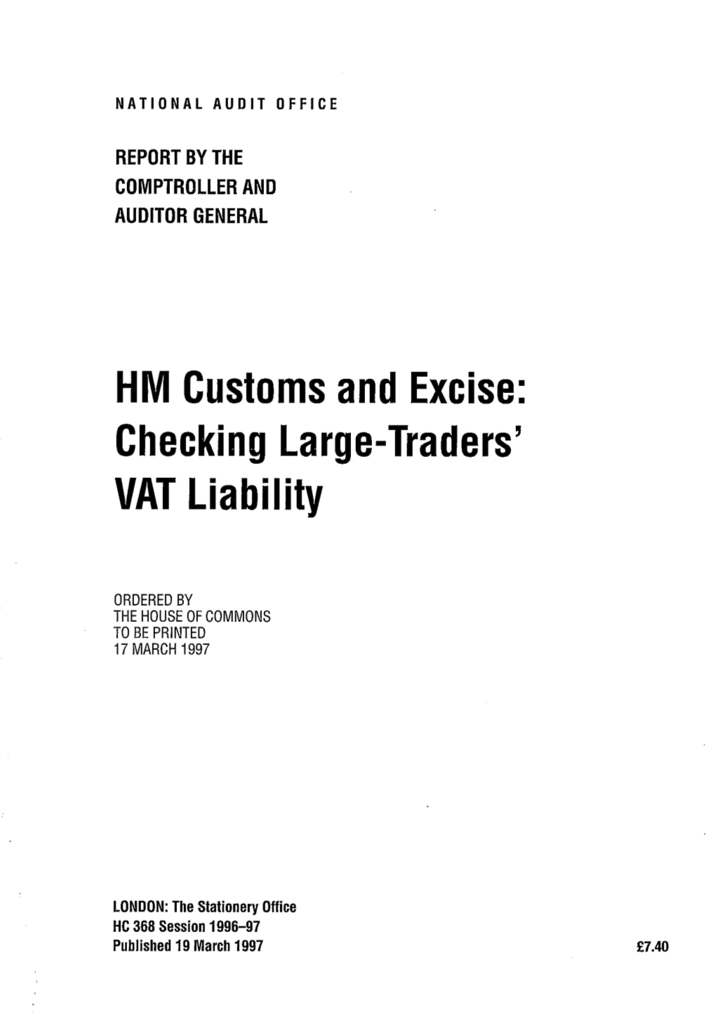 HM Customs and Excise: Checking Large-Traders’ VAT Liability