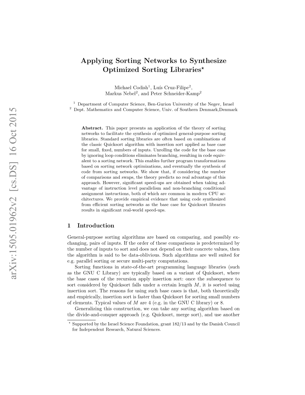 Applying Sorting Networks to Synthesize Optimized Sorting Libraries?