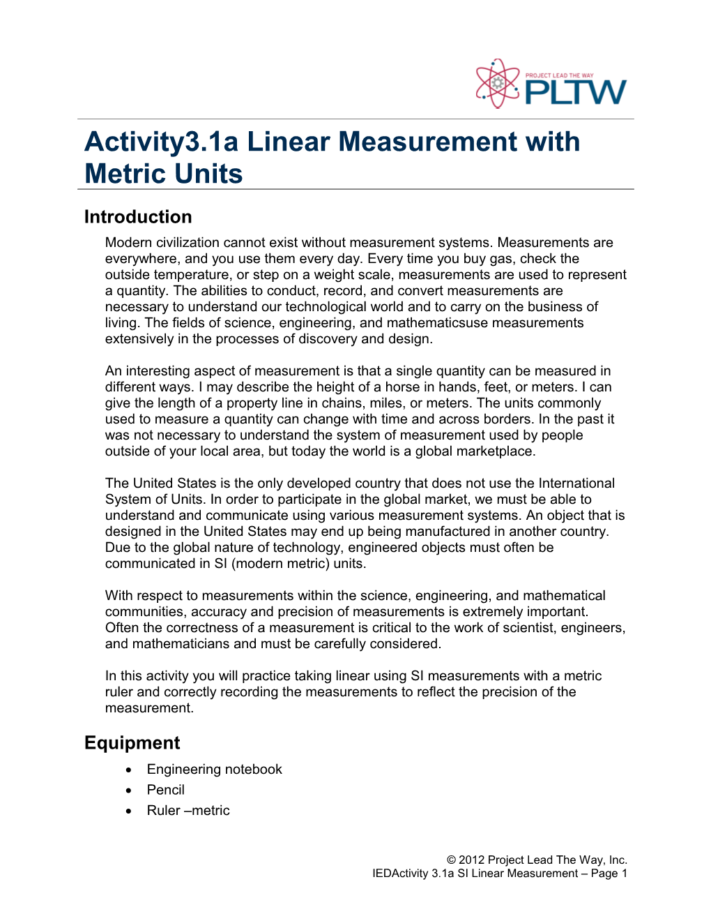 Activity 3.1A SI Linear Measurement