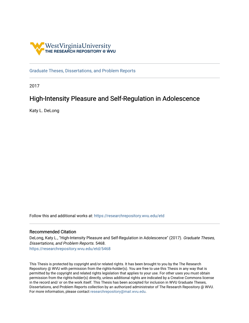 High-Intensity Pleasure and Self-Regulation in Adolescence