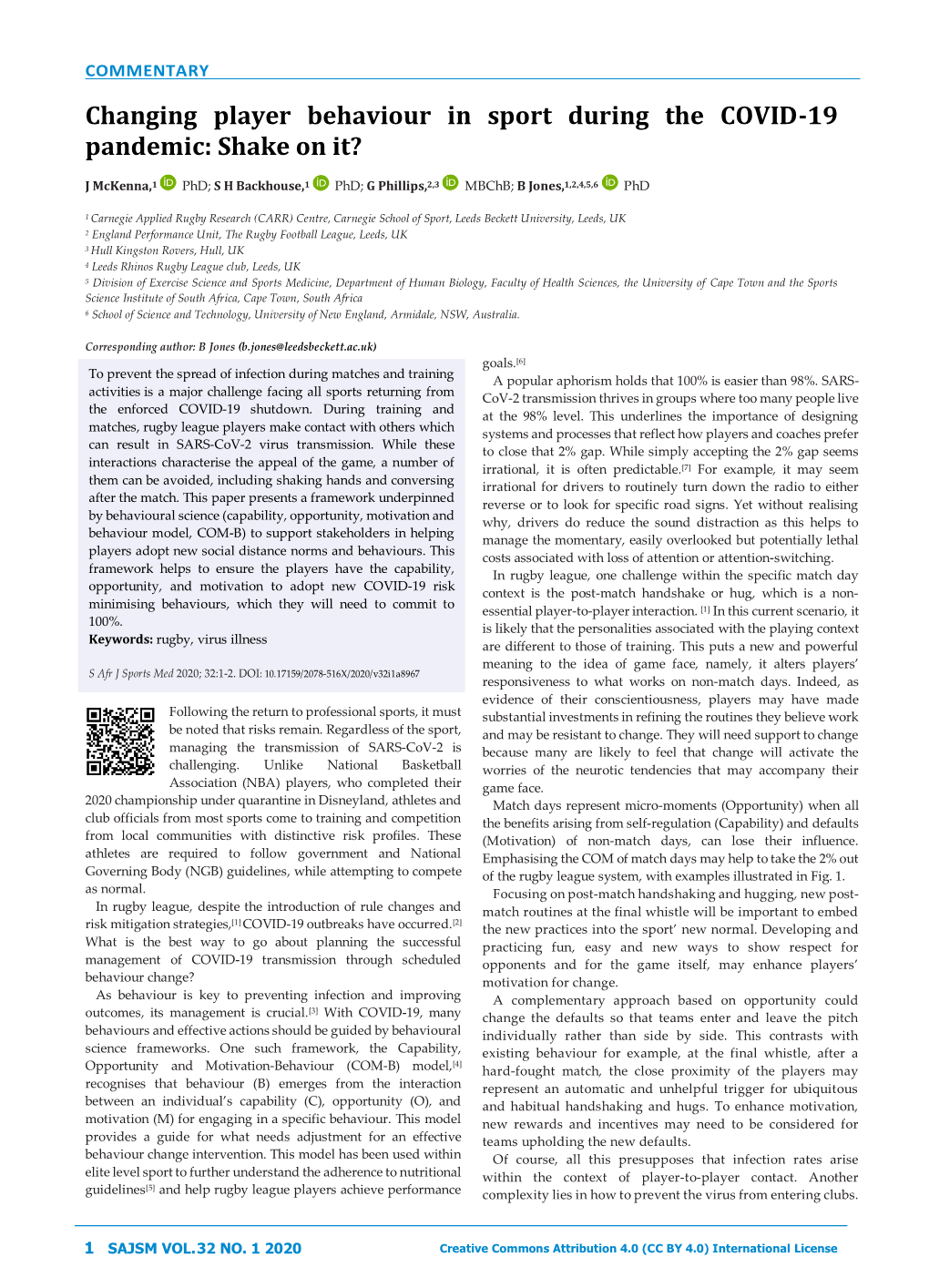 Changing Player Behaviour in Sport During the COVID-19 Pandemic: Shake on It?