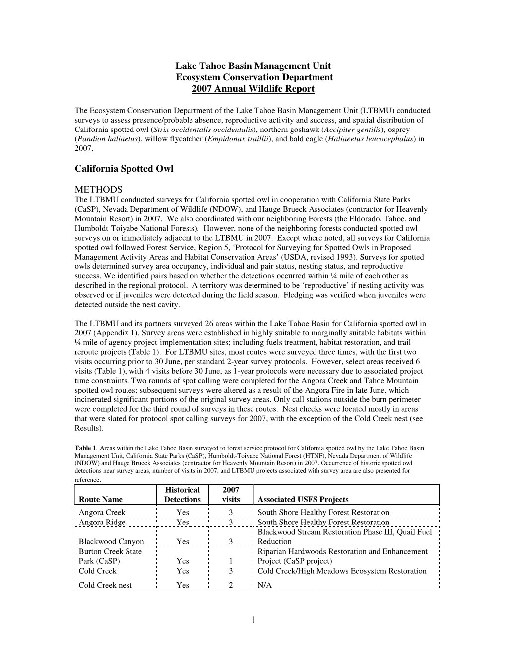 1 Lake Tahoe Basin Management Unit Ecosystem Conservation