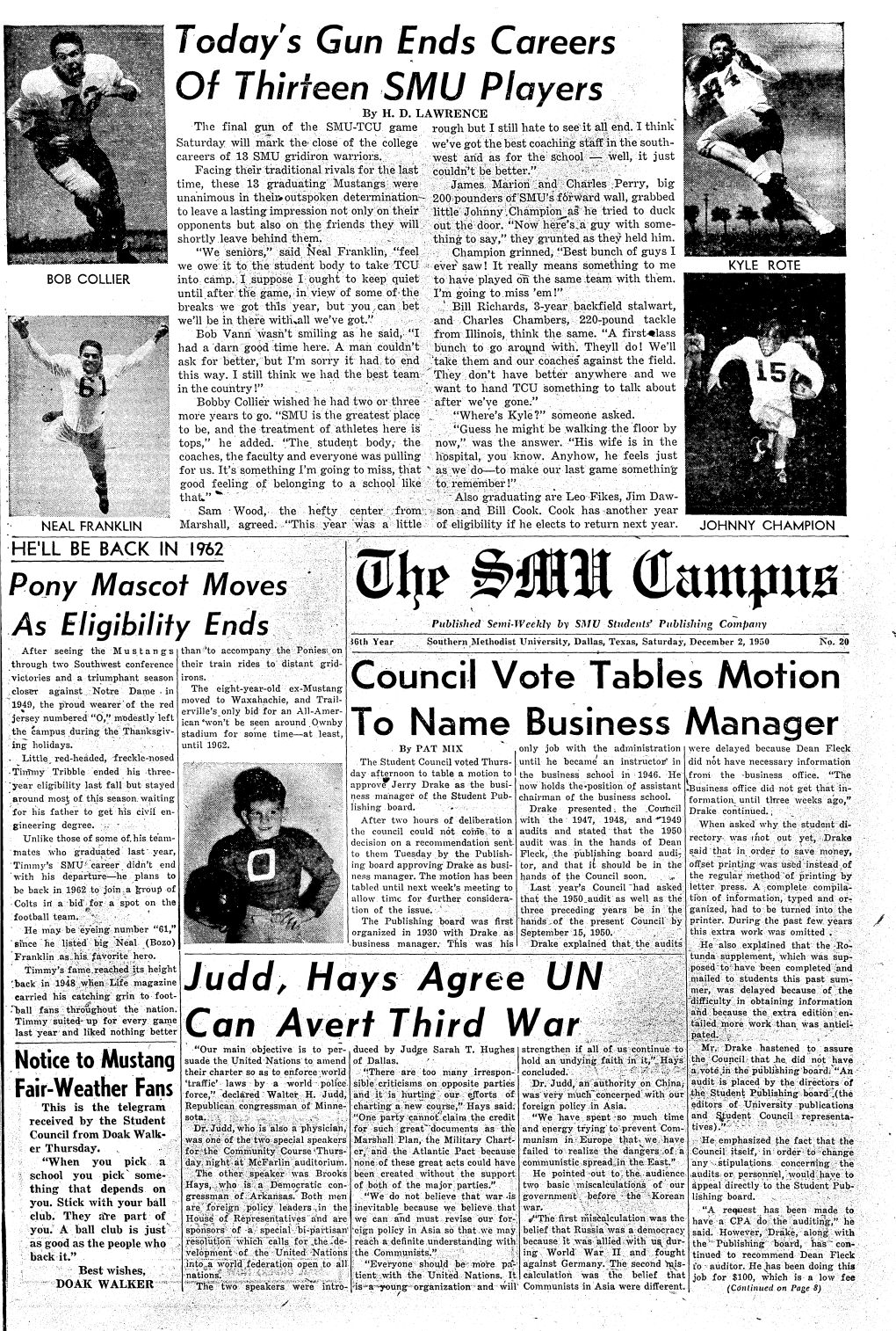 The SMU Campus, Volume 36, Number 20, December 2, 1950