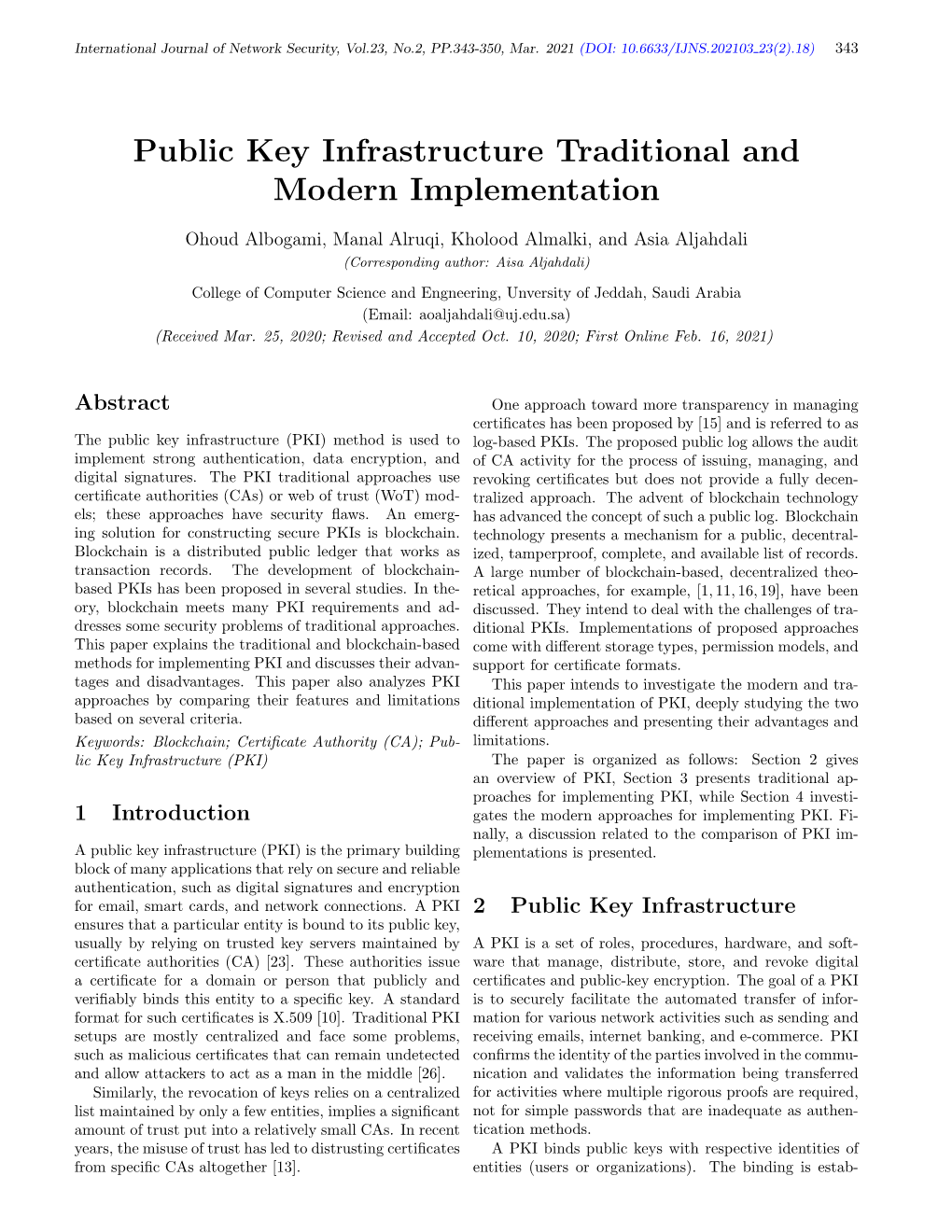 Public Key Infrastructure Traditional and Modern Implementation