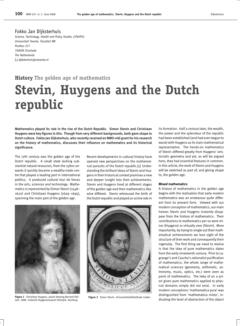 Stevin, Huygens and the Dutch Republic Dijksterhuis