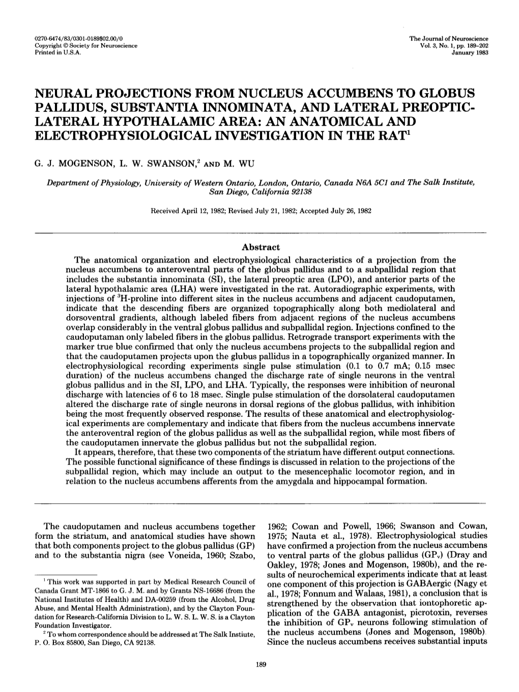 Neural Projections from Nucleus Accumbens To