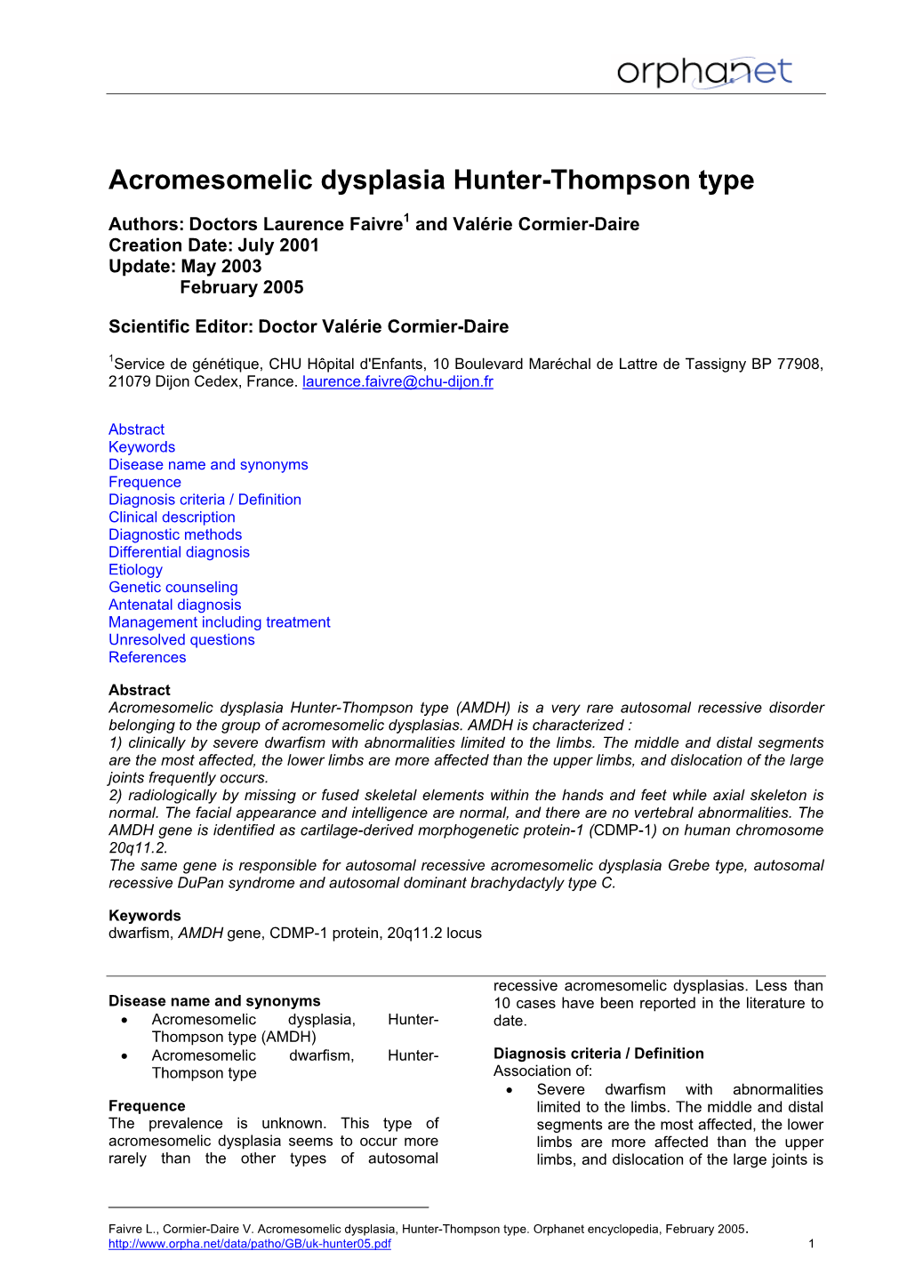 Acromesomelic Dysplasia Hunter-Thompson Type