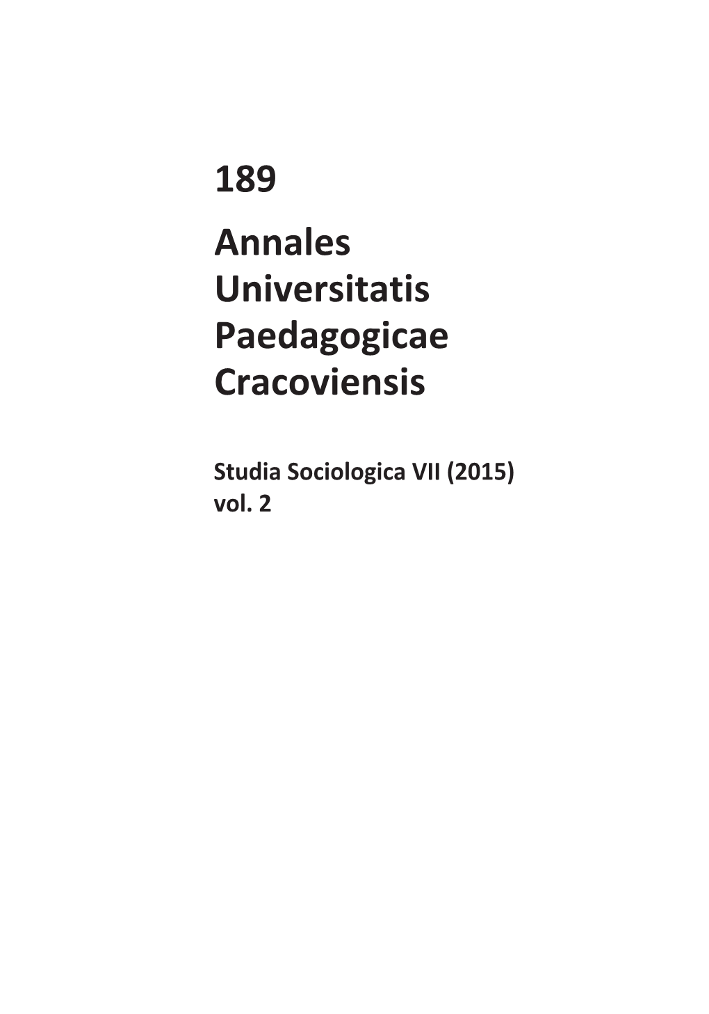 Studia Sociologica VII (2015) Vol