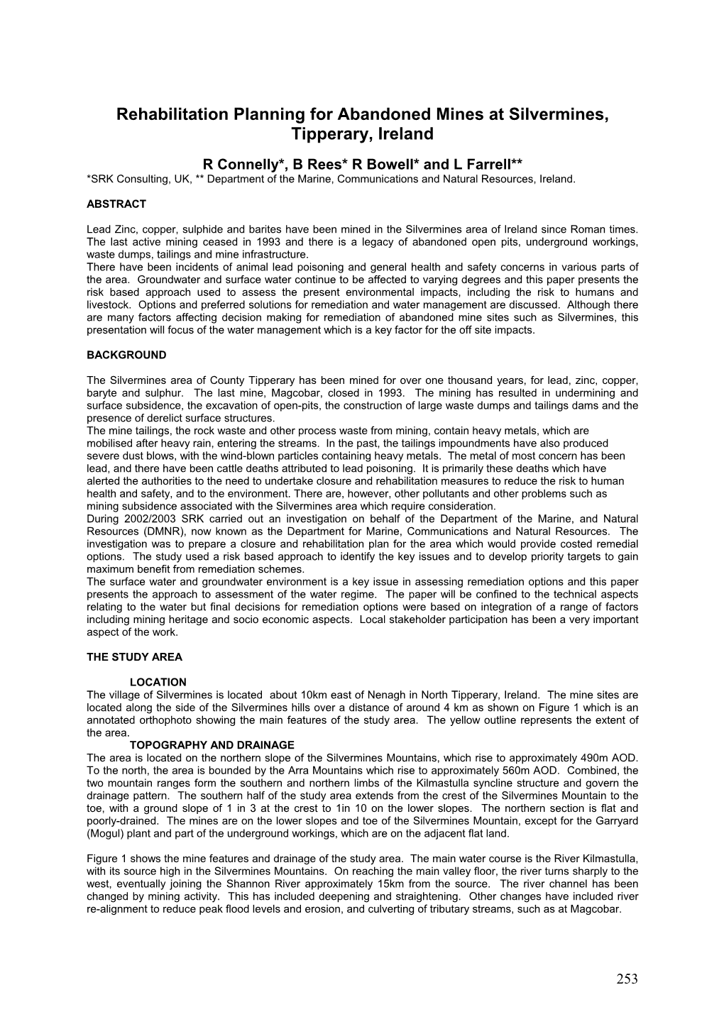 Rehabilitation Planning for Abandoned Mines at Silvermines, Tipperary, Ireland