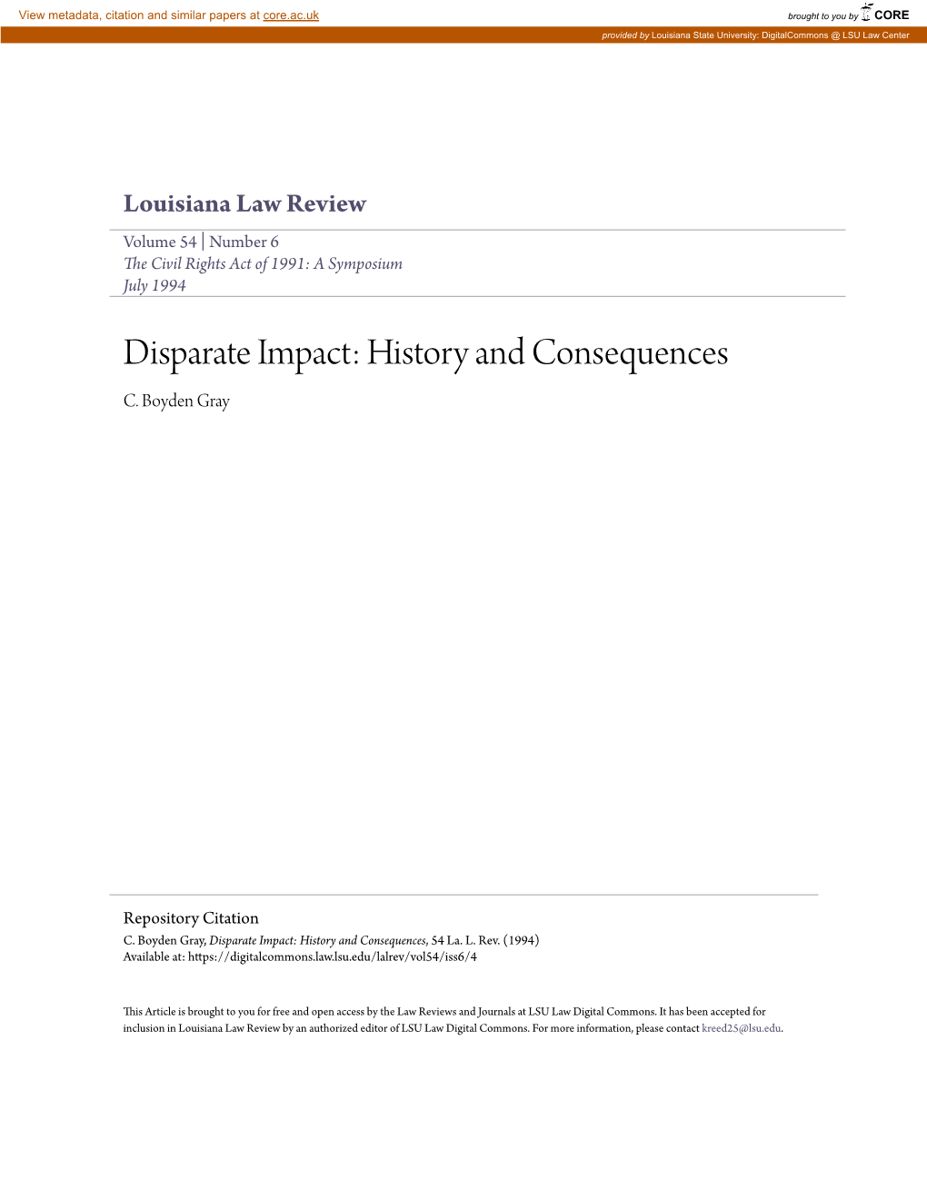 Disparate Impact: History and Consequences C