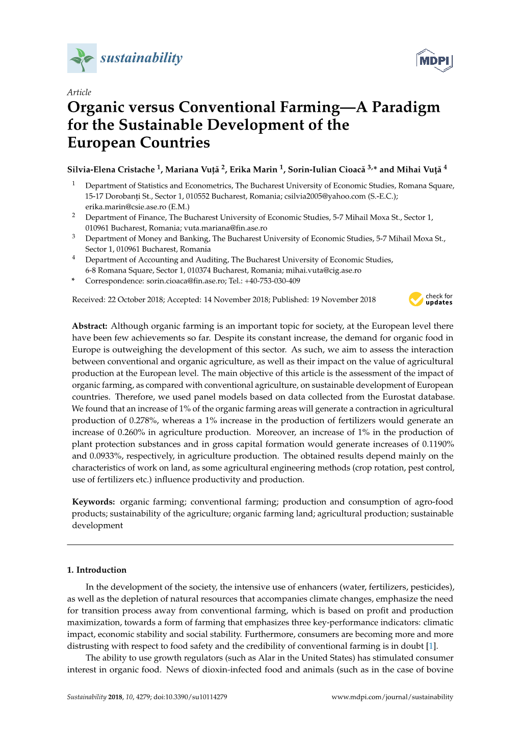 Organic Versus Conventional Farming—A Paradigm for the Sustainable Development of the European Countries