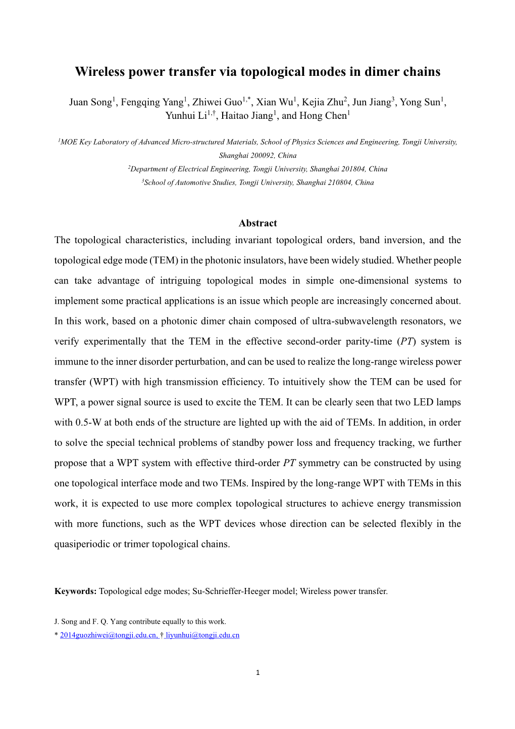 Wireless Power Transfer Via Topological Modes in Dimer Chains