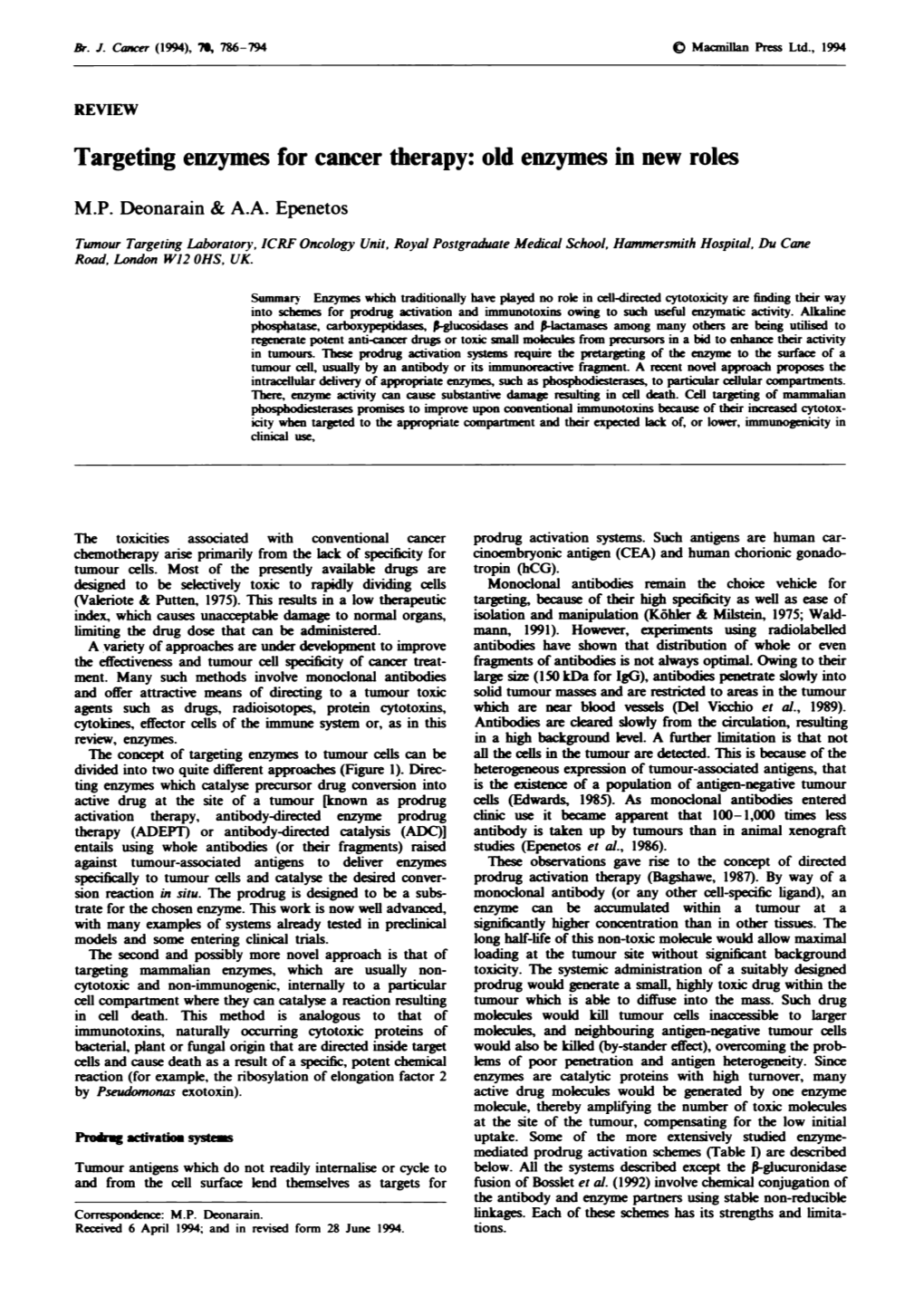 Targeting Enzymes for Cancer Therapy: Old Enzymes in New Roles