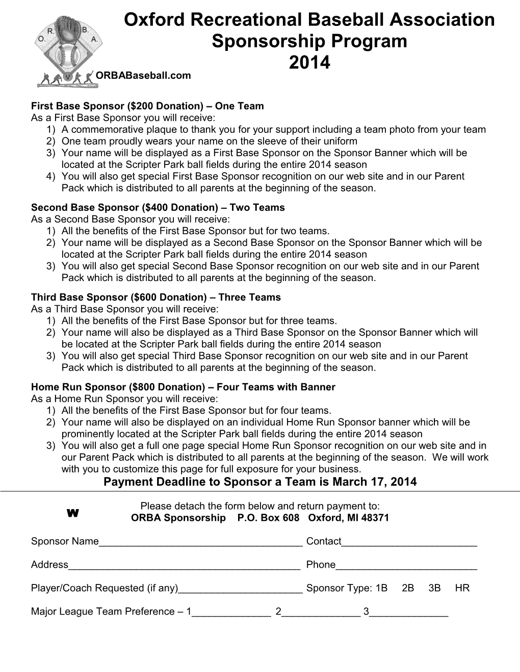 2011 ORBA Sponsor Form