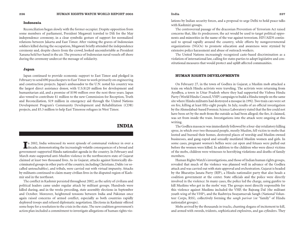 India 237 Lations by Indian Security Forces, and a Proposal to Urge Delhi to Hold Peace Talks Indonesia with Kashmiri Groups