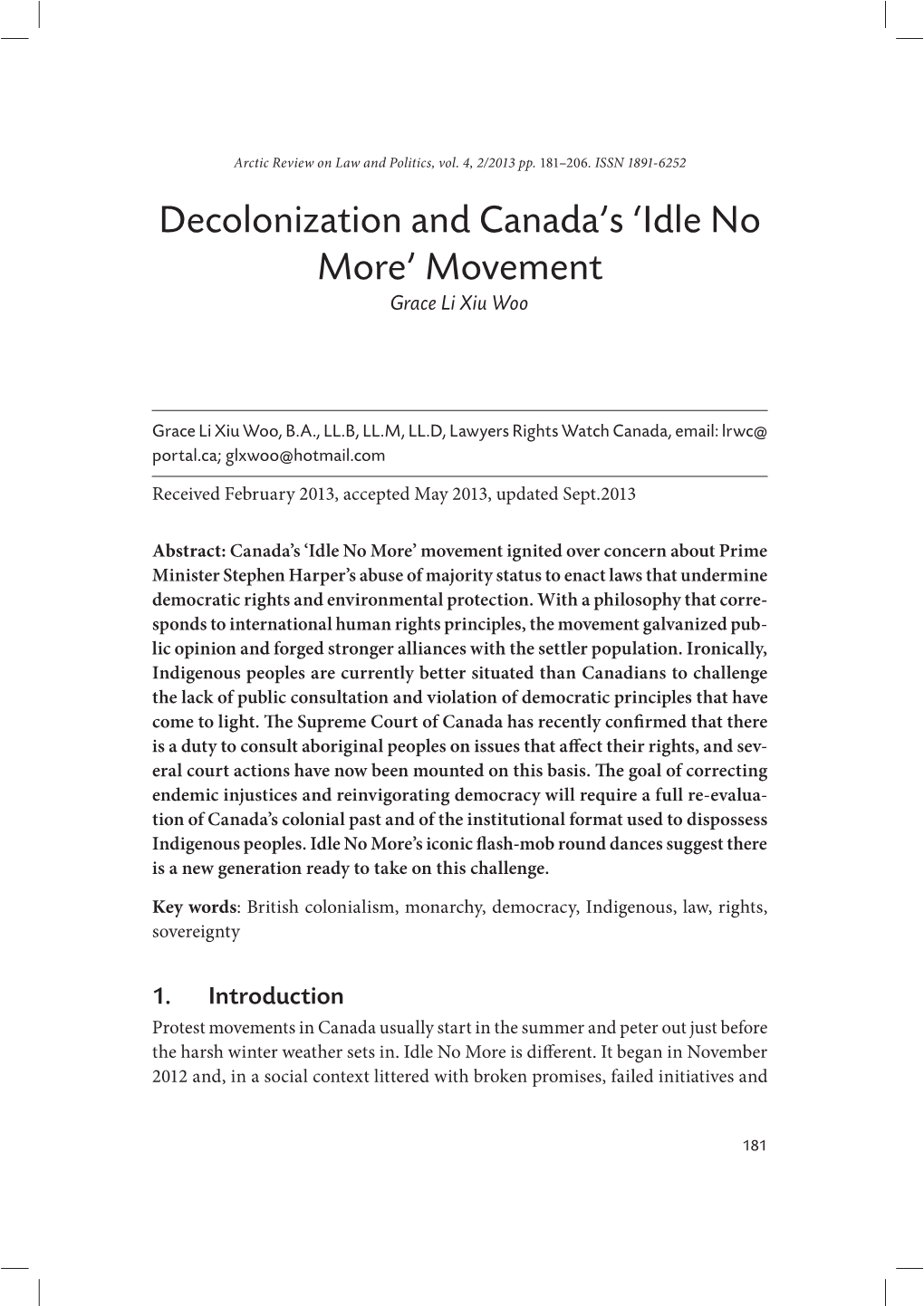 Decolonization and Canada's 'Idle No