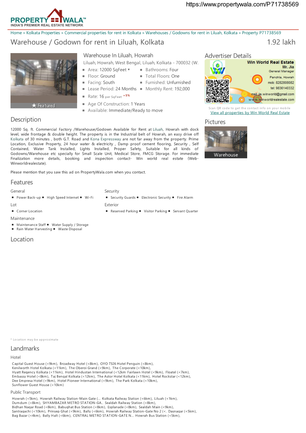 Warehouse / Godown for Rent in Liluah, Kolkata (P71738569