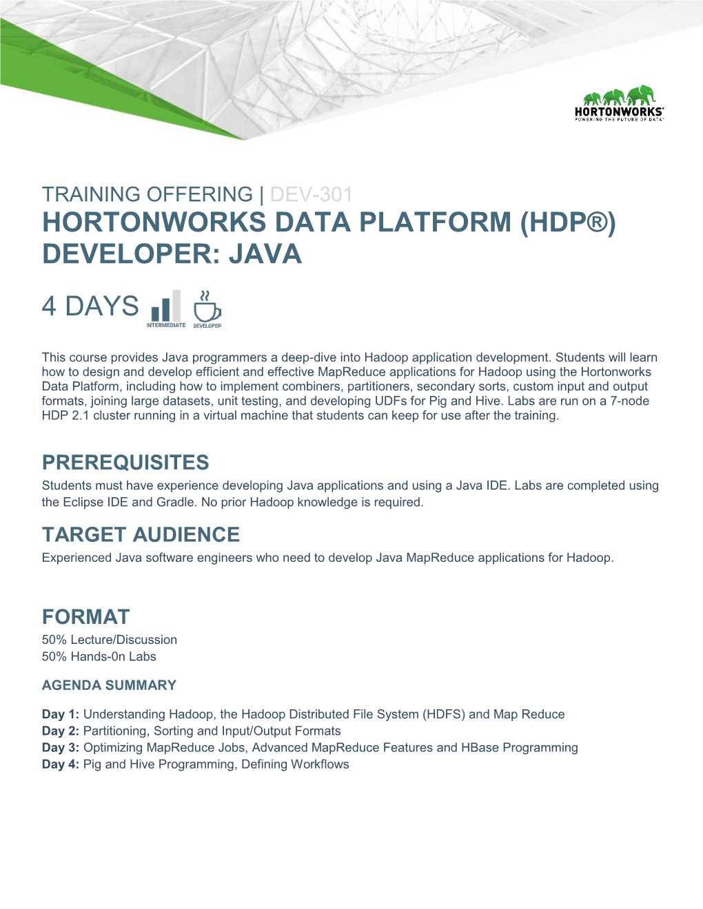 Hortonworks Data Platform (Hdp®) Developer: Java 4 Days