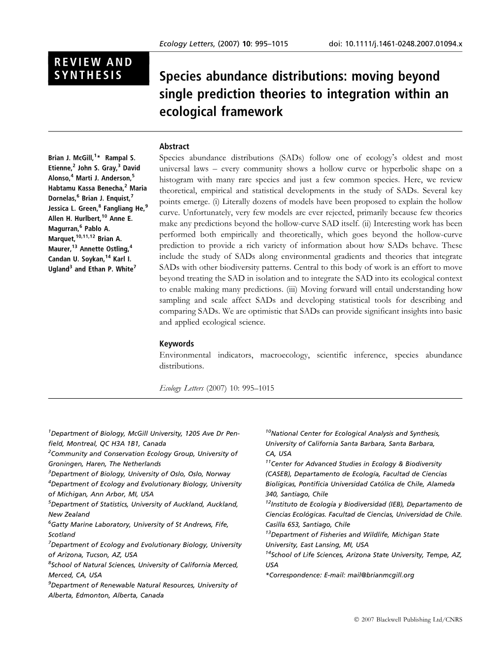 Species Abundance Distributions: Moving Beyond Single Prediction Theories to Integration Within an Ecological Framework