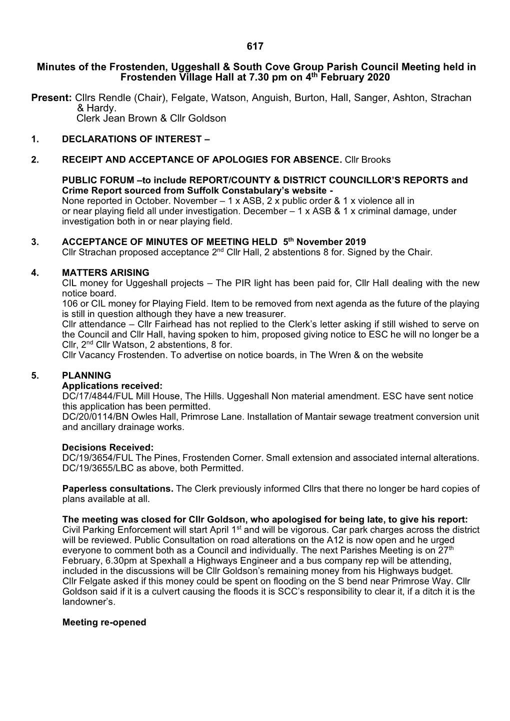 617 Minutes of the Frostenden, Uggeshall & South Cove Group