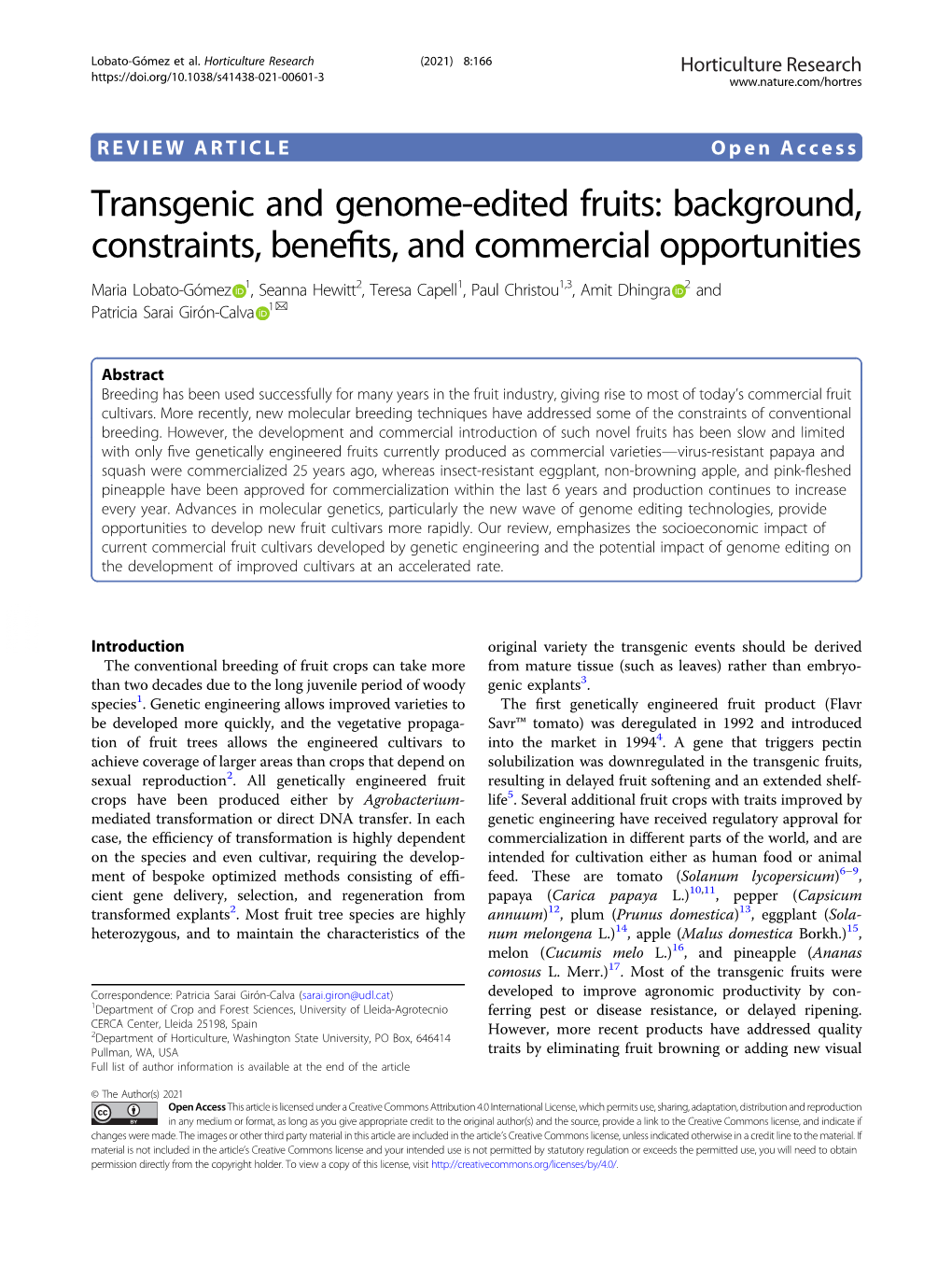 Transgenic and Genome-Edited Fruits
