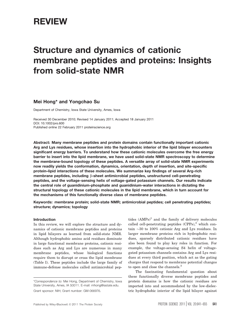 Structure and Dynamics of Cationic Membrane Peptides and Proteins: Insights from Solid-State NMR