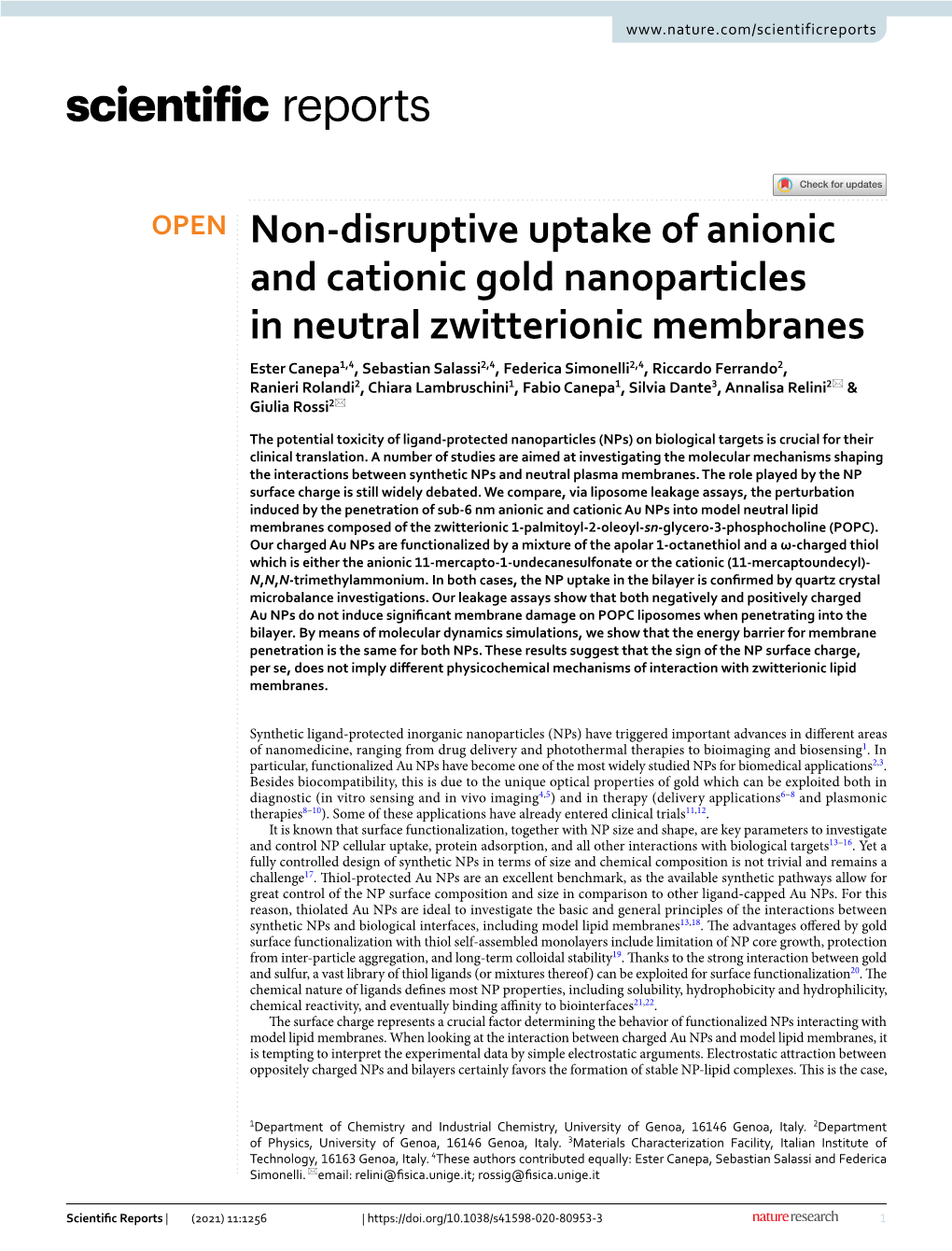 Non-Disruptive Uptake of Anionic and Cationic Gold Nanoparticles