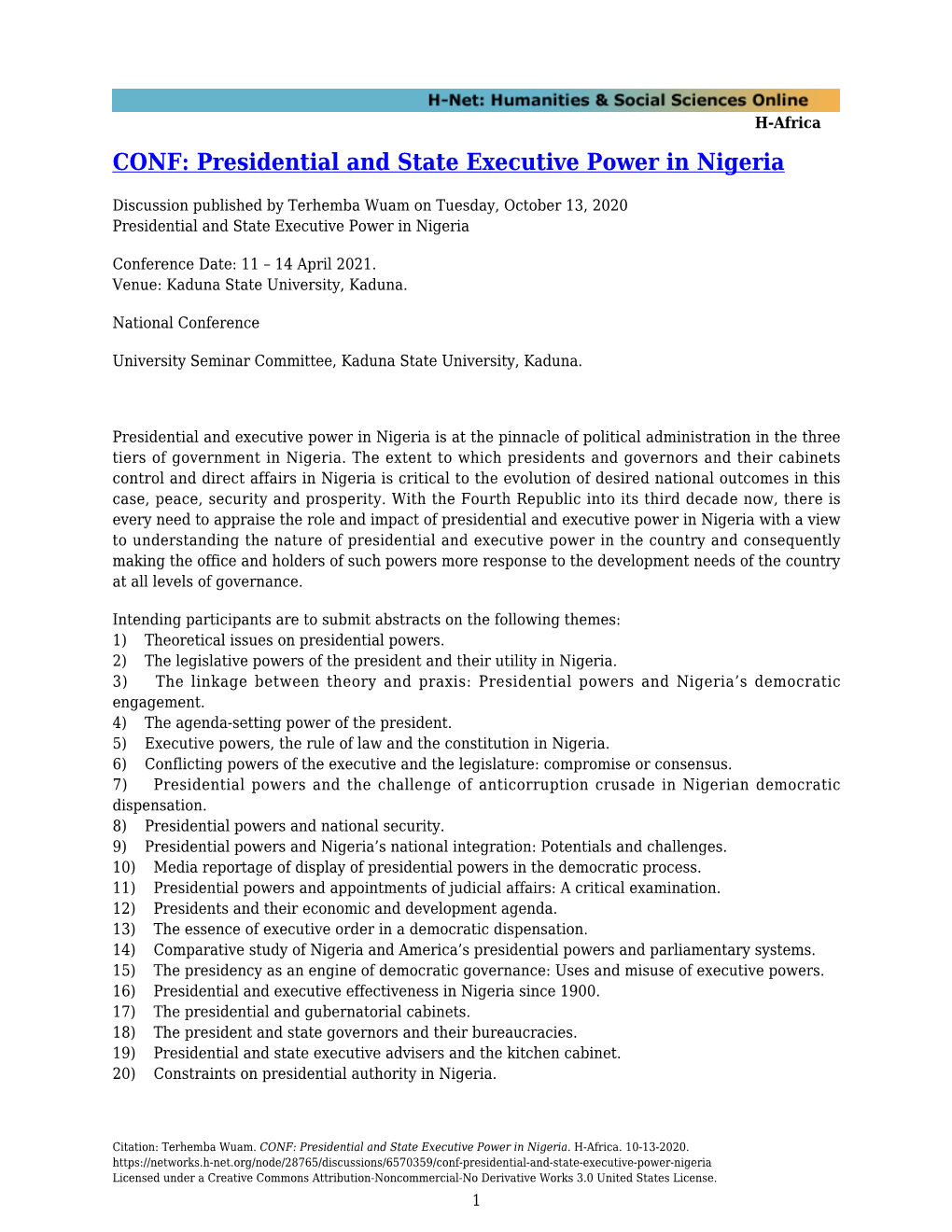 Presidential and State Executive Power in Nigeria