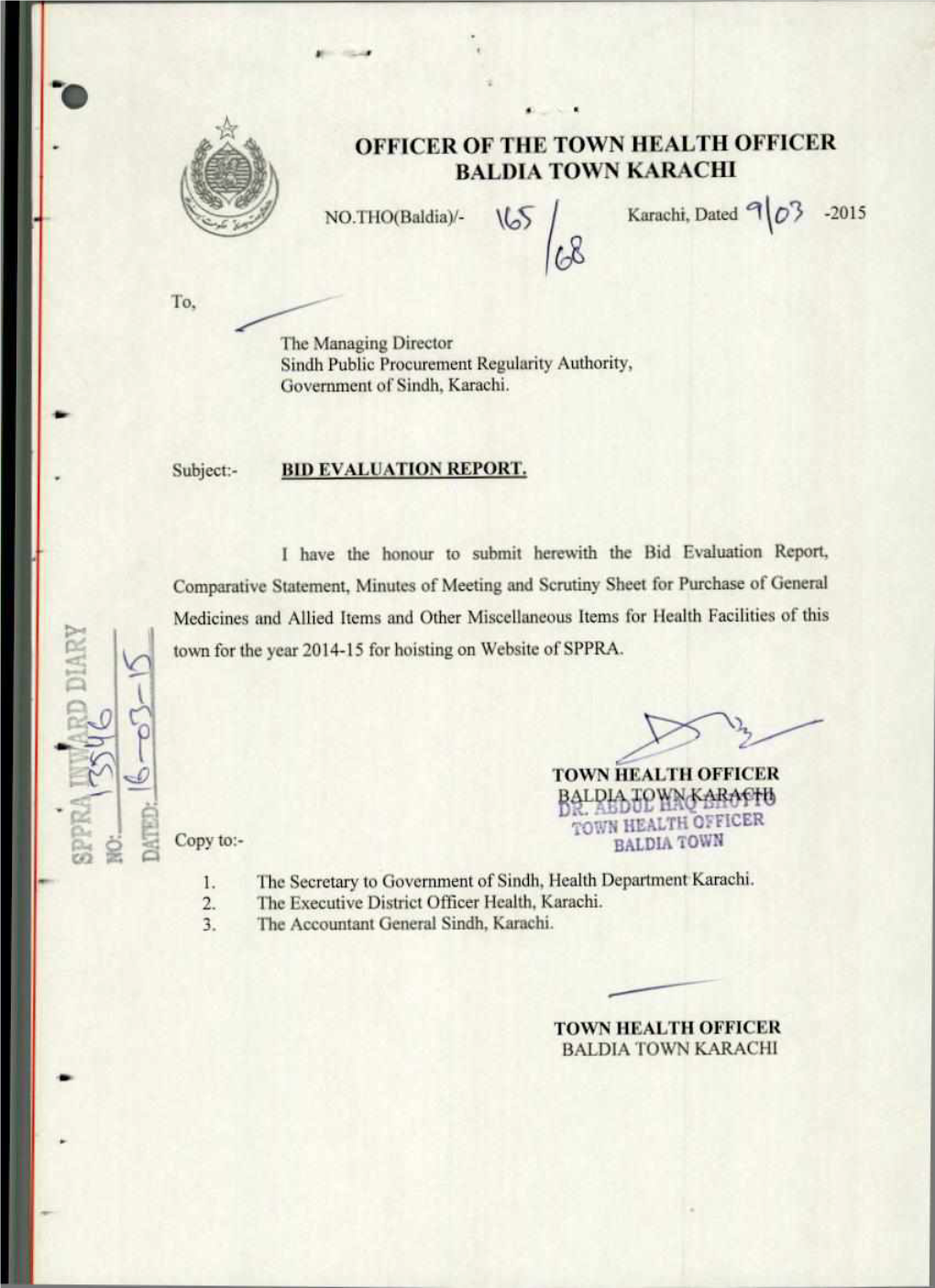 Officer of the Town Health Officer Baldia Town Karachi