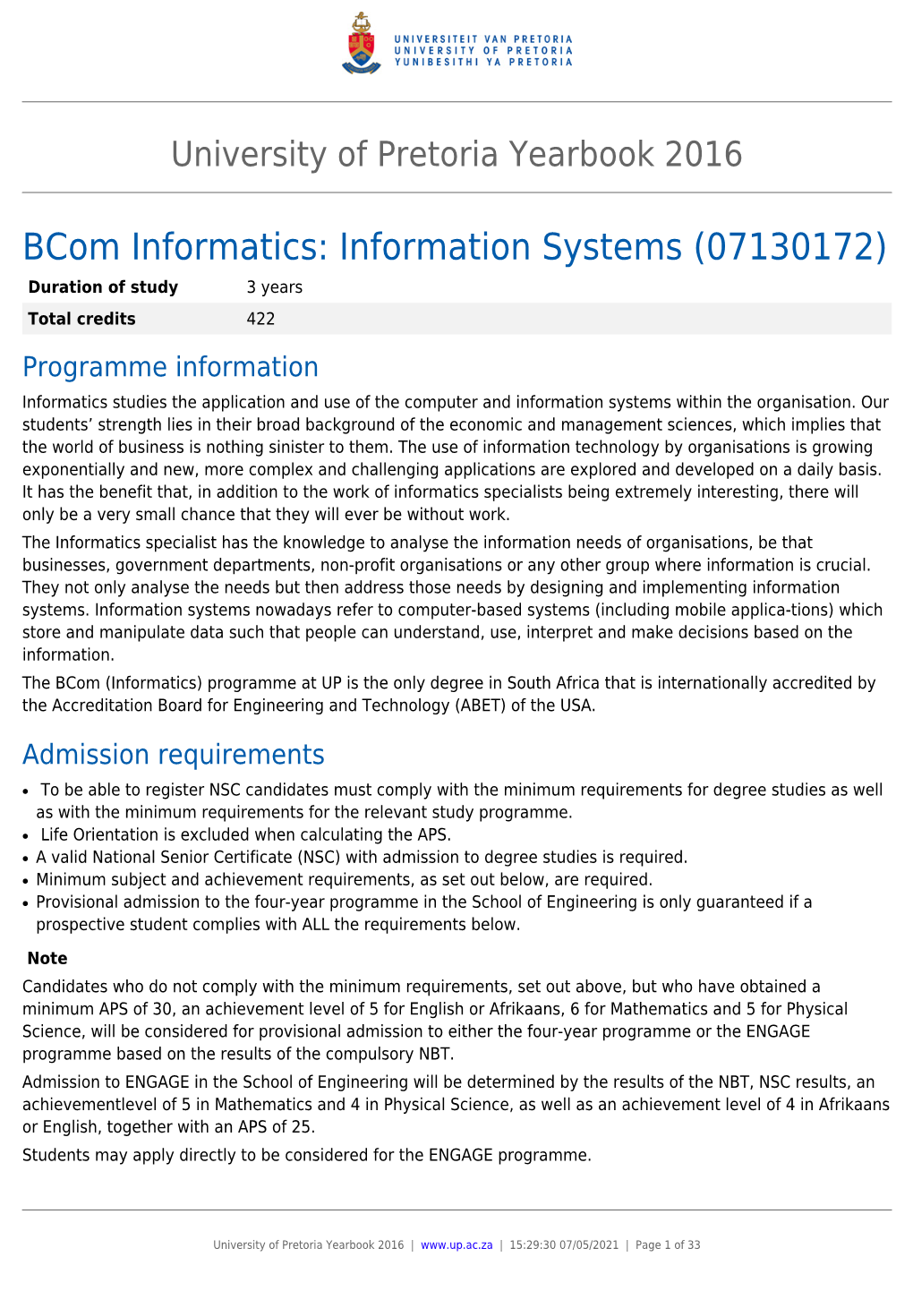 Bcom Informatics: Information Systems (07130172)