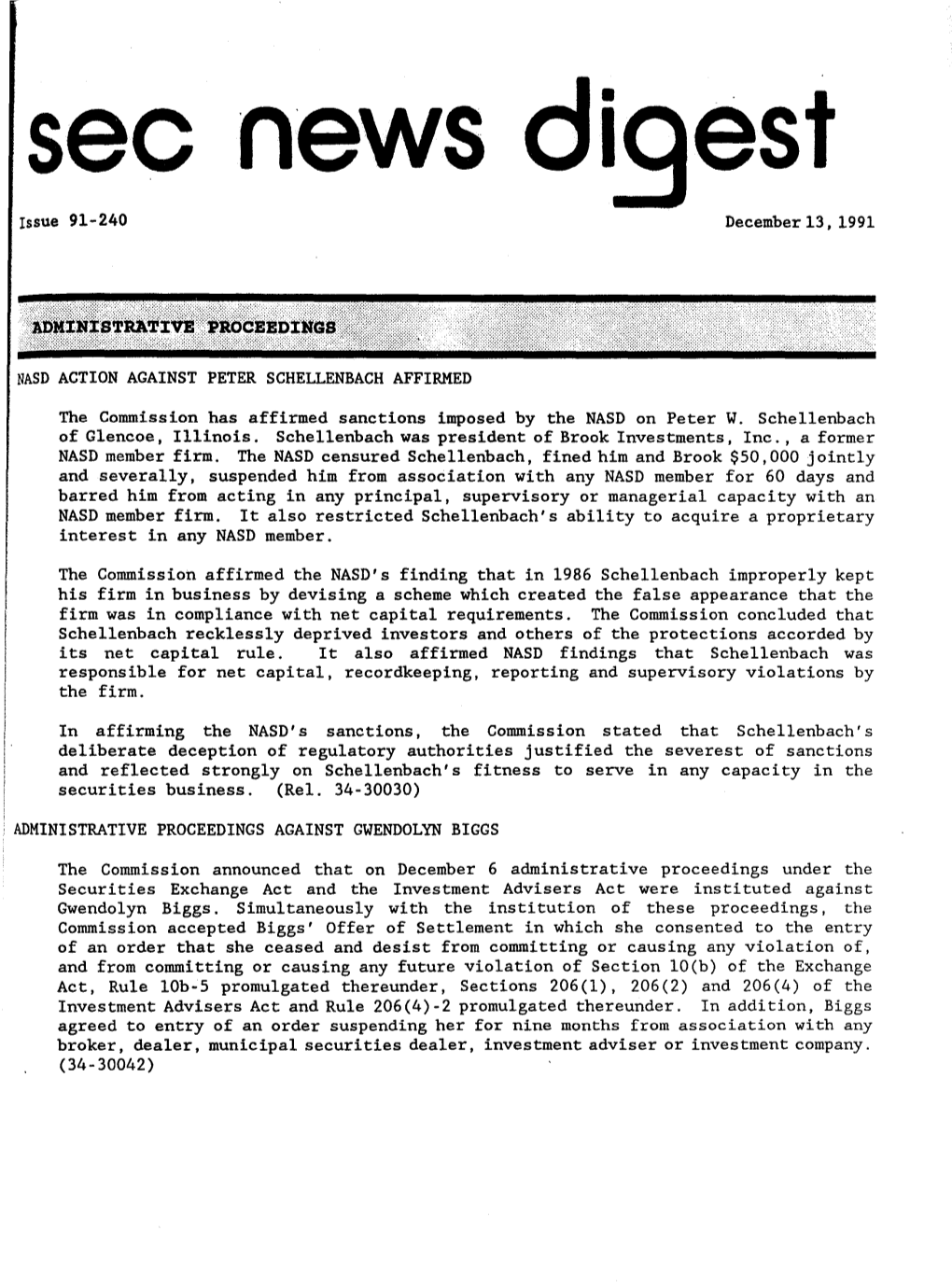 SEC News Digest, 12-13-1991