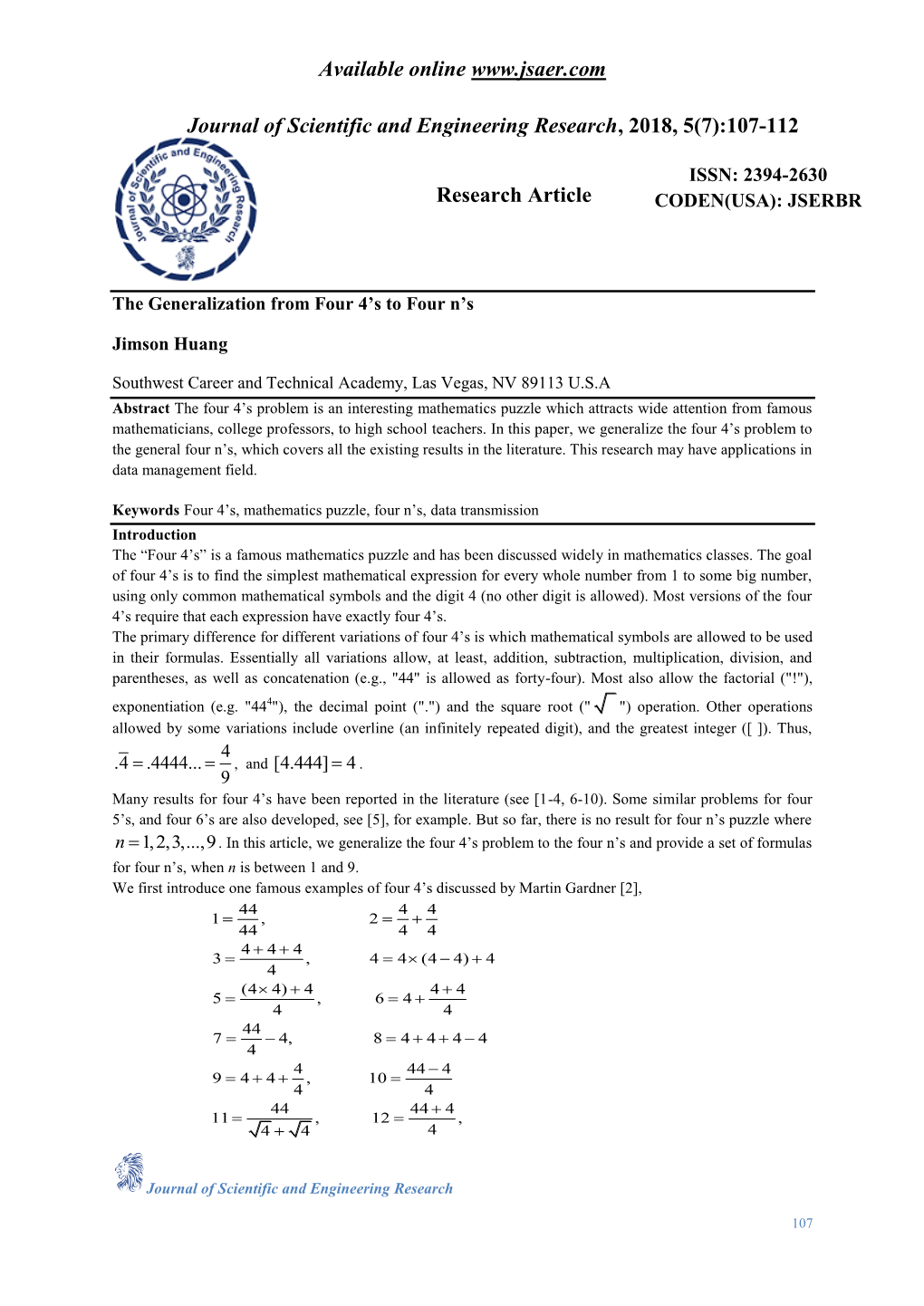 The Generalization from Four 4'S to Four