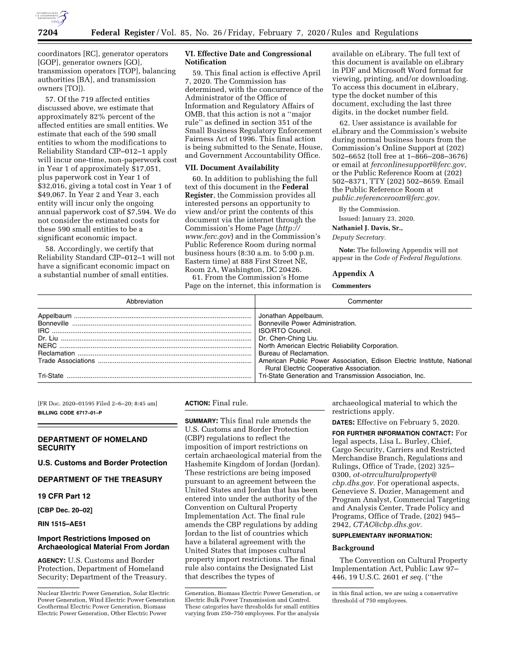 Federal Register/Vol. 85, No. 26/Friday, February 7, 2020/Rules