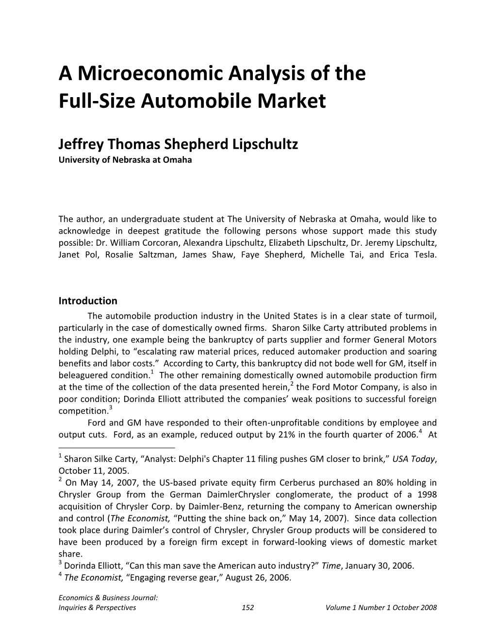 A Microeconomic Analysis of the Full-Size Automobile Market
